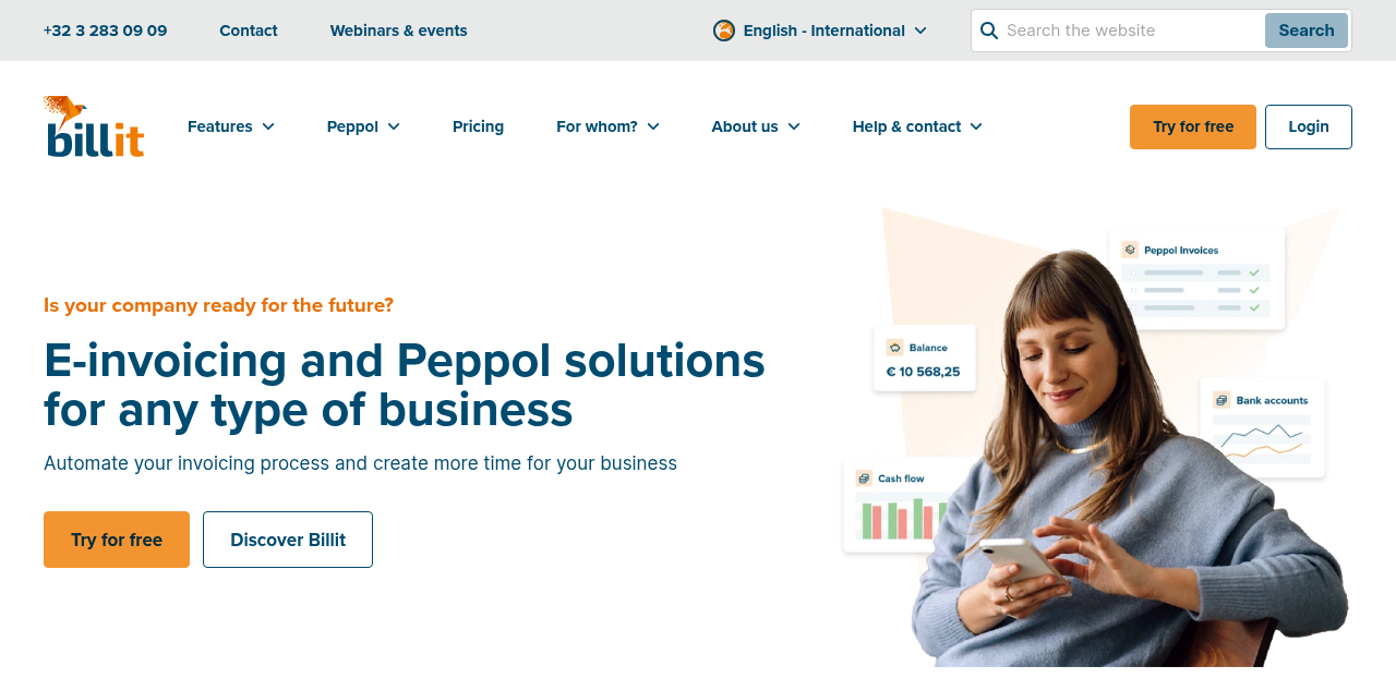 Homepage of Billit